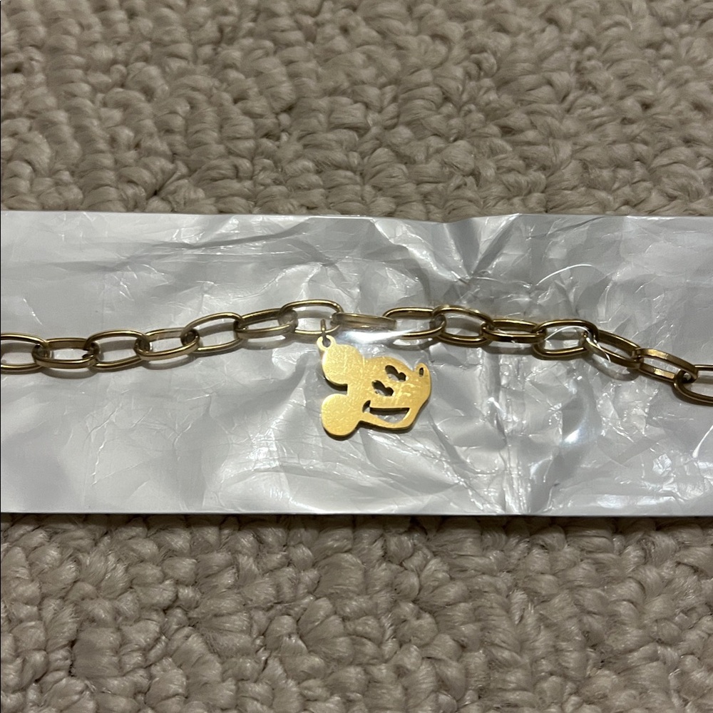 NWT - Gold Stainless Steel Bracelet with Mickey Mouse Charm